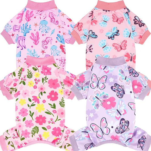 XPUDAC 4 Pack Dog Pajamas Soft Strechy Summer Dog Pjs Puppy Clothes for Small Medium Dogs Boy Girl Cat Pet Outfits, XX-Large