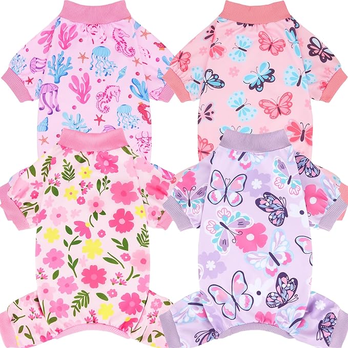 XPUDAC 4 Pack Dog Pajamas Soft Strechy Summer Dog Pjs Puppy Clothes for Small Medium Dogs Boy Girl Cat Pet Outfits, X-Small