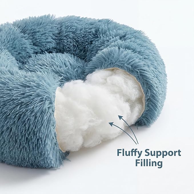 Tiny Dog Bed 15 Inch for Extra Small Dogs,Washable Puppy Bed,Soft Faux Fur Calming Donut Bed for Chihuahua Yorkie Maltese Pomeranian,Blue