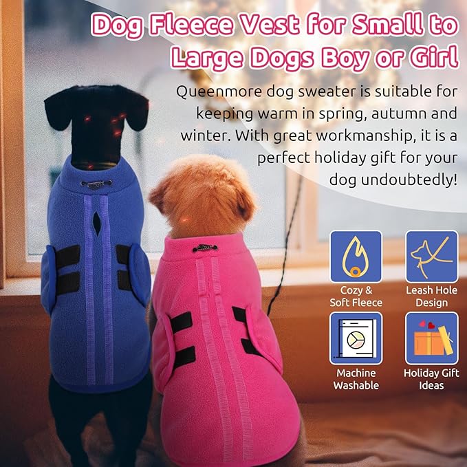 Queenmore Soft Fleece Dog Jacket, Warm Winter Dog Clothes with Leash Hole, Dachshund Sweaters for Small Dogs Cats Boy or Girl (Pink, S)