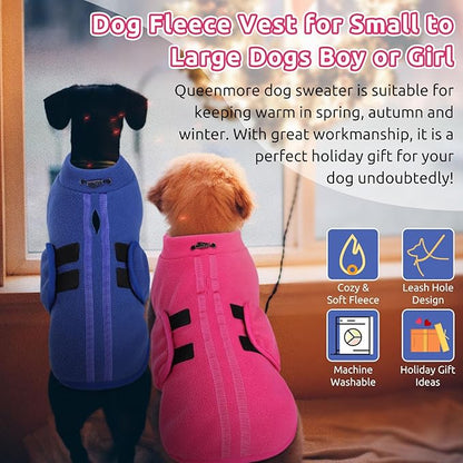 Queenmore XXS Dog Sweater, Soft Fleece Vest Pullover with Leash Hole, Warm Winter Dog Coats for Small Dogs Cats, Boy or Girl (Blue, XXS)