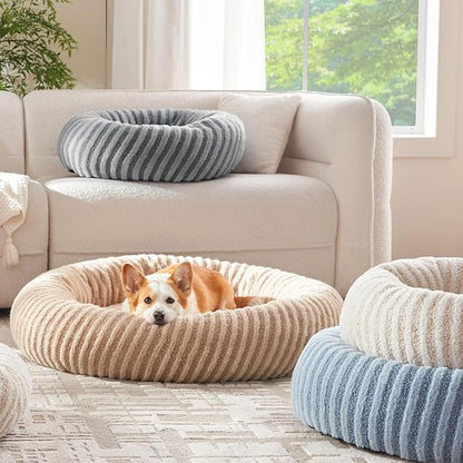 MIXJOY Dog Beds for Small Dogs, Washable Dog Bed with Removable Cover, Small Cat Bed for Indoor Cats, Calming Soft Dount Pet Beds with Anti Slip Bottom, Cute Puppy Beds, 23"x23"x8", White