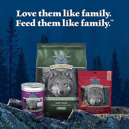 Blue Buffalo Wilderness Natural High-Protein Dry Food for Adult Dogs, with Wholesome Grains, Duck, 24-lb Bag.