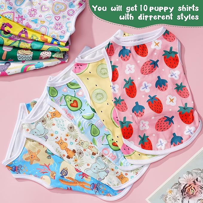 Saintrygo 10 Pcs Lovely Puppy Shirts Print Dog Clothes Breathable Summer Pet Cartoon Dog Shirt Clothes Sweatshirt for Puppy Cartoon Shirt Sweatshirt to Cat(Medium)