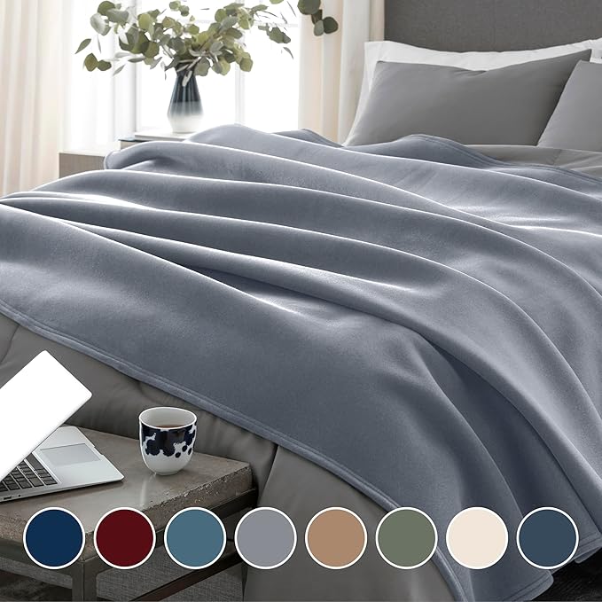 Vellux 1B07037 Original Insulating Core Hotel Style Solid blanket Machine Washable Soft Cozy Warm Thermal Durable Pet Friendly All Seasons Layering Bed Sofa Blankets, Full Queen, Grey