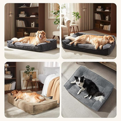 FURTIME XXL Orthopedic Dog Beds Large Sized Dog, Extra Thick Supportive Comfort Pet Sofa, Ergonomic Slant Dog Couch with Removable Washable Cover, Ultra Soft Surface & Non-Slip Bottom, Light Grey, 48"