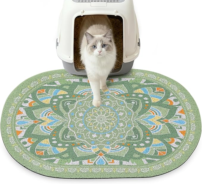 Glittme 24"x15" Cat Litter Mat with Mesh Design - Non-Slip & Waterproof Litter Trapping Pad for Litter Box Protects Floors from Stains Soft Texture for Pets,Green