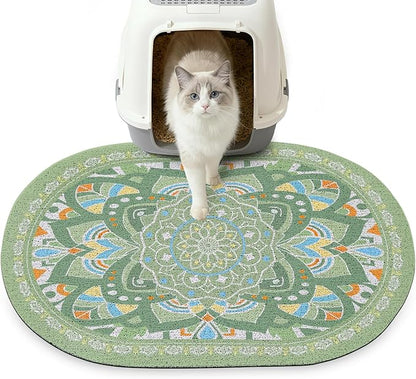 Glittme 24"x15" Cat Litter Mat with Mesh Design - Non-Slip & Waterproof Litter Trapping Pad for Litter Box Protects Floors from Stains Soft Texture for Pets,Green
