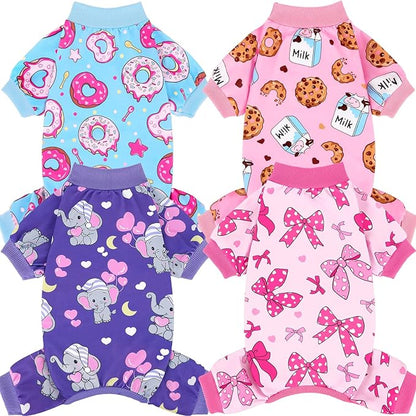 XPUDAC 4 Pieces Dog Pajamas Soft Strechy Puppy Onesies Pet Clothes for Small Medium Dogs Boy Girl Cat Pet Outfit. 153-L