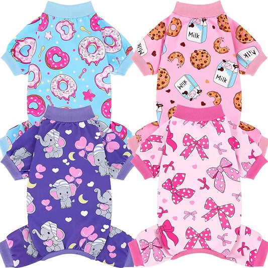 XPUDAC 4 Pieces Dog Pajamas Soft Strechy Puppy Onesies Pet Clothes for Medium Large Dogs Boy Girl Cat Pet Outfit, 153-3XL
