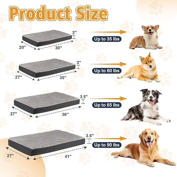 Orthopedic Dog Beds for Medium Dogs – Waterproof Plush Pet Mattress with Removable Washable Cover, Non-Slip Bottom, Memory Foam Dog Bed for Crate, 30x20 Inch, Grey