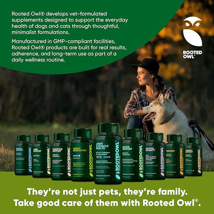 Rooted Owl Joint and Muscle Support for Large Dogs (Over 30 Lbs) - Supplement with UC-II Type II Collagen and L-Carnitine - 30 Count