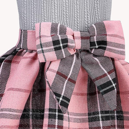 PUPTECK Classic Plaid Dog Dress Pet Apparel with Cute Bowtie Puppy Clothes Outfit,Grey,XS