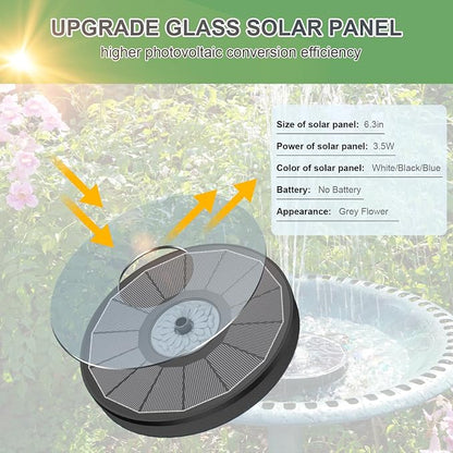 Yzert Solar Fountain for Bird Bath Direct Sunlight High Efficiency 3.5W Glass Panel Solar Water Fountain Outdoor Garden Flower (Black)