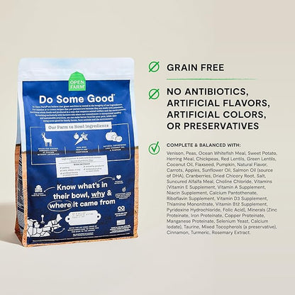 Open Farm, Grain-Free Dry Dog Food, Complete & Balanced Kibble, Sustainably & Ethically Sourced Ingredients, Non-GMO Veggies & Superfoods Support Overall Health, New Zealand Venison Recipe, 11lb Bag