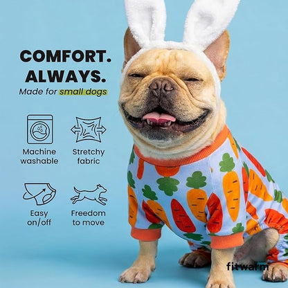 Fitwarm Carrot Dog Flecce Pajamas, Funny Easter Outfit for Small Dogs Boy Girl, Cute Pet Clothes, Blue, Orange, Red, Green, Small