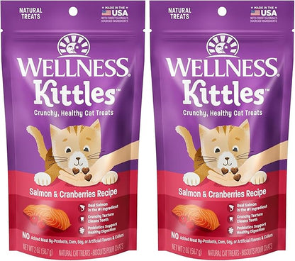 Wellness Kittles Crunchy Natural Grain Free Cat Treats, Salmon & Cranberries Recipe, All Life Stages, 2-Ounce Bag (Pack of 2)