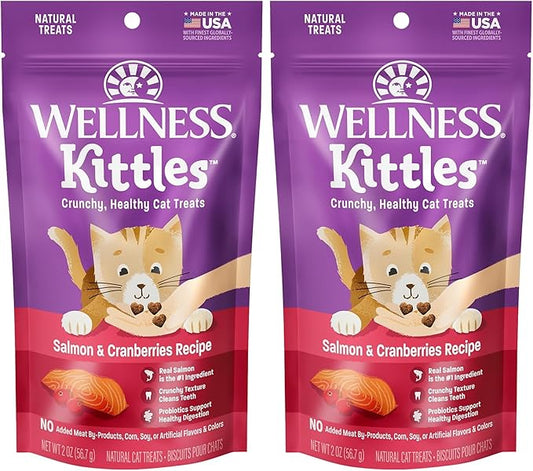 Wellness Kittles Crunchy Natural Grain Free Cat Treats, Salmon & Cranberries Recipe, All Life Stages, 2-Ounce Bag (Pack of 2)