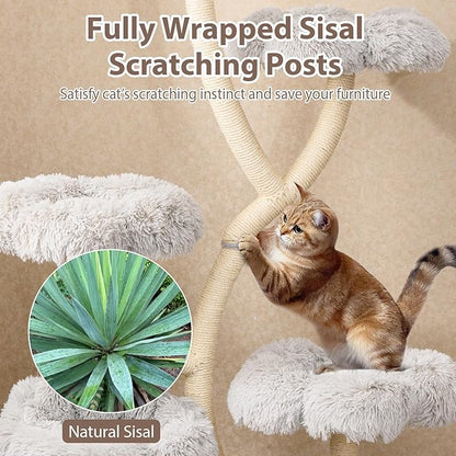 PETSITE 65 Inch Tall Cat Tree, Multi-Level Modern Cat Tree Tower with Sisal Scratching Posts, Cat Condo, Soft Long Plush Covered Platforms, Ideal for Indoor Cats Large Adult (Grey)