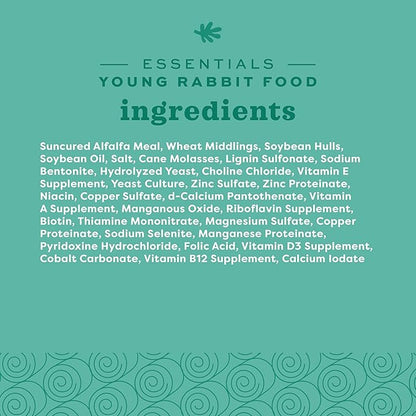 Oxbow Essentials Rabbit Food, Young Rabbit, Made with Oxbow Alfalfa Hay, Pet Food Pellets with Vitamins & Minerals, Small Animal Pet Products, Bunny Supplies, Made in USA, High Fiber, 5 lb. bag