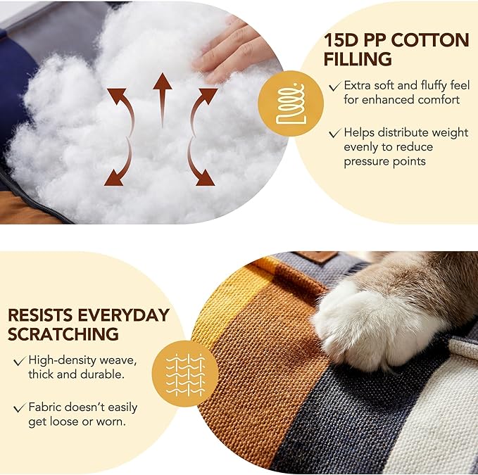PETNOVO Large Dog Bed with Washable Removable Cover, Reversible All-Season Cushion, Non-Slip Base, Rainbow Pattern, Eco Gift Box, 29.5 × 21.7 × 7.9 in