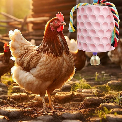 Chicken Coop Accessories, Chicken Beak Grinding Calcium Stone with Bell, Chicken Toys for Coop, Enrichment Toys for Hens, Ducks, Geese, Turkeys, Poultry