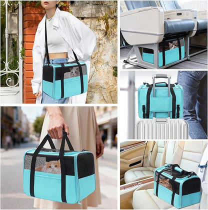 JUNGYOUN Premium Cat Carrier - Pet Carrier for Cat & Small Dogs up to 15lbs - Airline Approved Travel Dog Carrier with Anti-Escape Zippers, Collapsible Travel Bowl & Padded Strap