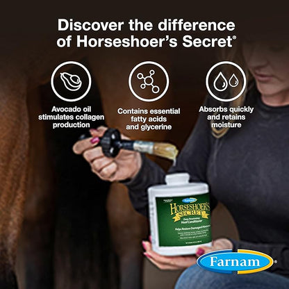 Farnam Horseshoer's Secret Deep-Penetrating Hoof Oil for Horses, Conditions Dry Hooves, Prevents Cracks, Splits & Contracted Heels, Contains Avocado, Glycerine & Mineral Oils, Fast Absorbing, 32 Oz