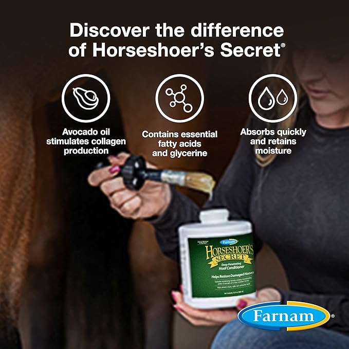 Farnam Horseshoer's Secret Deep-Penetrating Hoof Oil for Horses,Conditions Dry Hooves and Prevents Cracks,Splits and Contracted Heels,Contains Avocado Oil,32 Oz.,(Pack of 2)