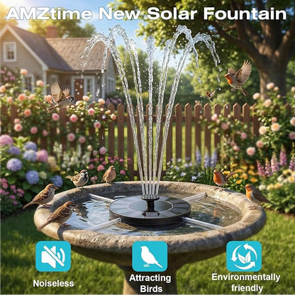 AMZtime 1.4W Solar Bird Bath Fountain with 4 Fixed Rods, Solar Fountain Pump with Upgraded Solar Panels, Solar Powered Floating Water Fountain Pump for Bird Bath, Ponds, Garden, Fish Tank and Outdoor