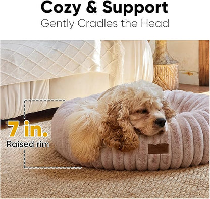 FUKUMARU Small Dog Bed, Gradient Color Donut Dog Beds for Anxious Puppies, 25 inches Calming Orthopedic Dog Beds, Round Pet Beds with Washable Cover, Cute Cat Bed for Indoor Cats, Pink