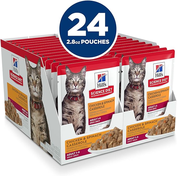 Hill's Science Diet Adult 1-6 Premium Nutrition Wet Cat Food, Chicken Casserole Stew, 2.8 oz. Pouches, Case of 24