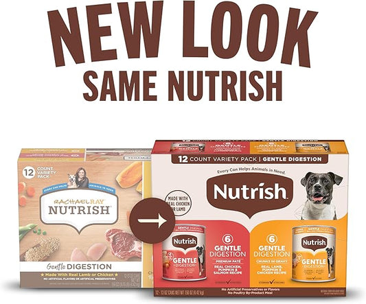 Nutrish Gentle Digestion Premium Paté and Chunks in Gravy Variety Pack Wet Dog Food,13 oz. Can,(Rachael Ray),(Pack of 24)