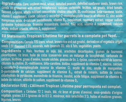 Hagen Tropican Lifetime Formula Parrot Food, 4 lb. - Hari Parrot Food with Peanuts & Sunflower Seeds and Balance Nutrition Levels