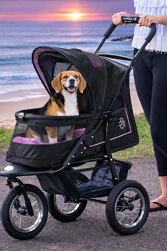 Pet Gear No-Zip NV Pet Stroller for Cats/Dogs, Zipperless Entry, Easy One-Hand Fold, Gel-Filled Tires, Plush Pad + Weather Cover Included, Pink Diamond