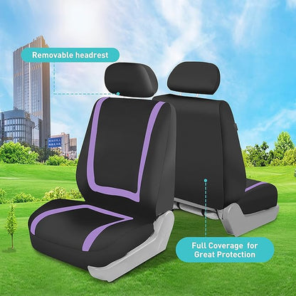 FH Group Car Seat Covers Full Set Cloth - Universal Fit Automotive Seat Covers, Low Back Front Seat Covers, Solid Back Seat Cover, Washable Car Seat Cover for SUV, Sedan and Van Purple