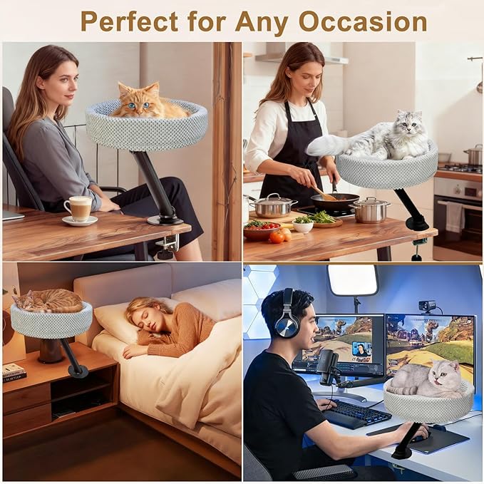Simcat Modern Desk Cat Bed, Pet Cat Bed for Table Supports Up to 40 lbs, Removable Study Office Game Tables Indoor Cats Desk Beds