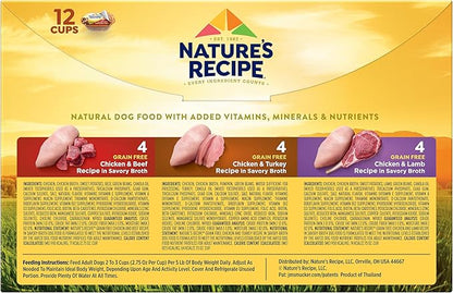 Nature's Recipe Grain Free Wet Dog Food Variety Pack, Chicken Recipes with Beef, Turkey & Lamb in Savory Broth, 2.75 oz. Cups (Pack of 12), 2 Count
