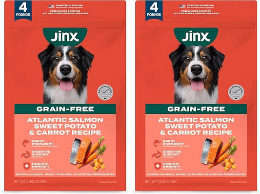 Jinx Premium Grain-Free Dry Dog Food, for All Lifestages - Real Salmon, Sweet Potato & Carrot Puppy Kibble with Superfoods for Immune Support & Probiotics for Digestive Support - No Fillers - 4lb