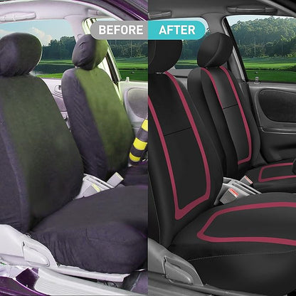 FH Group Car Seat Covers Full Set Cloth - Universal Fit Automotive Seat Covers, Low Back Front Seat Covers, Solid Back Seat Cover, Washable Car Seat Cover for SUV, Sedan and Van Burgundy