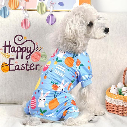 XPUDAC Easter Eggs Dog Pajamas Soft Lightweight Bunny Dog Clothes for Small Medium Dogs Pet Jumpsuit Outfit Cat Apparel-2XL