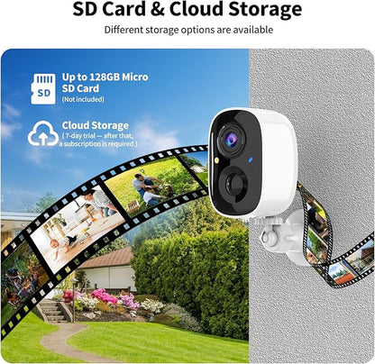 2K FHD Smart Wireless Security Camera Indoor/Outdoor,Solar Powered WiFi Camera with Color Night Vision, Motion Detection, 2-Way Audio, Weatherproof, Cloud/SD Storage for Home Security (2.4GHz Only)