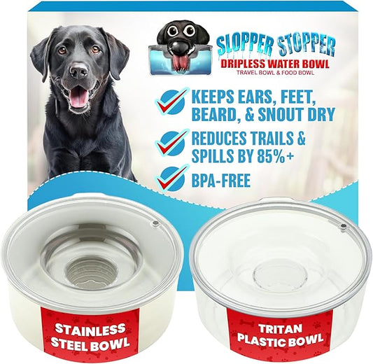 Slopper Stopper Stainless Steel Dripless Water Bowl with Tritan Plastic Lid, Holds 1 Gal, Reduces Spills & Trails Up to 85%+, Water Bowl for Mammoth Breed Dogs (131+ lbs), The Original Slobber Stopper