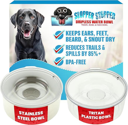 Slopper Stopper Tritan Plastic Dripless Water Bowl with Lid – Holds 1 Gal, Reduces Spills & Trails Up to 85%+, Water Bowl for Medium Breed Dogs (21-50 lbs), The Original Slobber Stopper