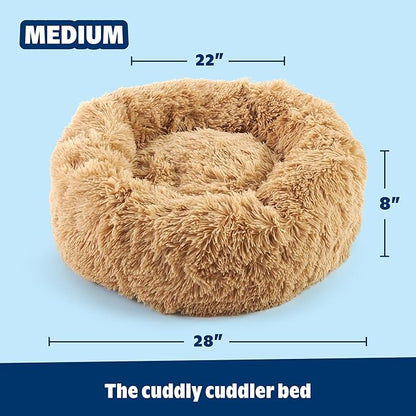 Barkbox Dog Bed, 2-in-1 Memory Foam Donut Cuddler Dog and Cat Bed, Calming Orthopedic Joint Relief Fur Crate Lounger for Pets, Machine Washable + Removable Cover, Waterproof Lining, Includes Toy