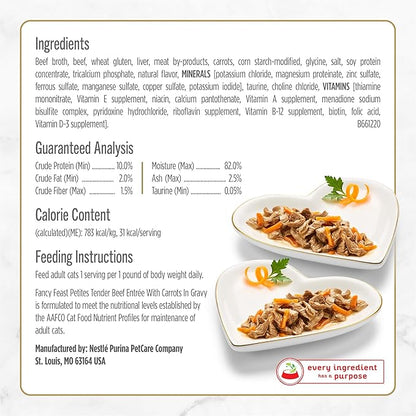 Fancy Feast Purina Petites Tender Beef Entree with Carrots in Gravy Gourmet Wet Cat Food - 2.8 oz. Tubs,(Pack of 24)