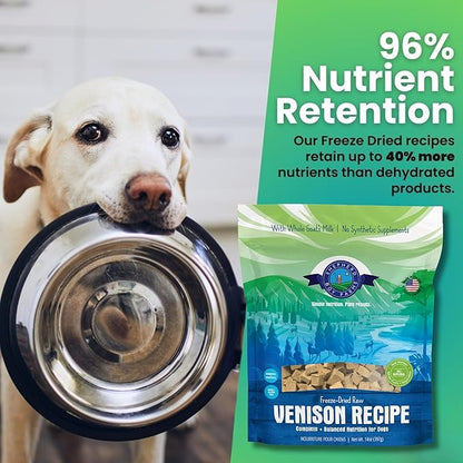 Shepherd Boy Farms Freeze Dried Raw Dog Food, Venison Recipe, All Natural, No Synthetics, Made in USA with Goat's Milk & Organic Produce, High Protein, Complete Meal (14oz)