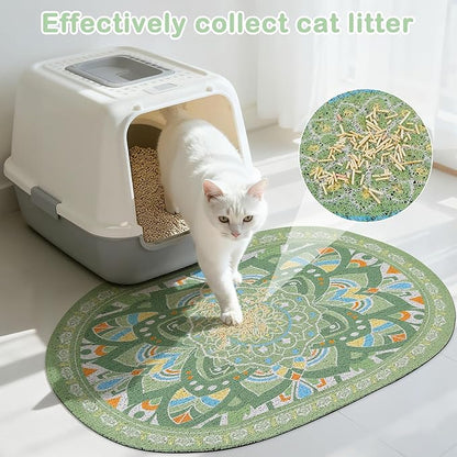 Glittme 40"x30" Cat Litter Mat with Mesh Design - Non-Slip & Waterproof Litter Trapping Pad for Litter Box Soft Texture for Pets,Green