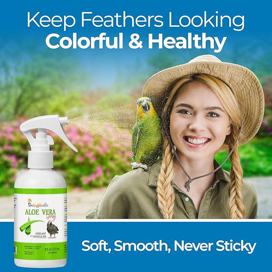 UnRuffledRx Aloe Vera Bird Spray for All Birds – Soothes Itchy Skin & Feather Plucking – 8oz Odor-Free Mist, Safe if Ingested, Daily Use Bird Mist, Softens Feathers, Natural Formula – Made in USA