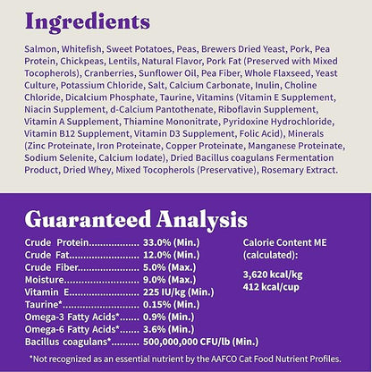 Halo Holistic Cat Food Wild Caught Salmon & Whitefish Formula, Grain Free Dry Cat Food, For Healthy Weight Support, Kibble for Indoor Cats, 10 lb Bag